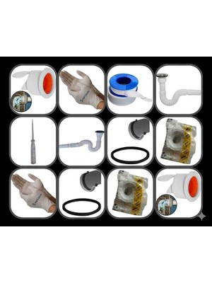Asrın Sertmak 12'li Eksiksiz Lavabo Sızdırmazlık Seti - 2 Kullanımlık Evrensel Mutfak Banyo Sifonu ve Conta Paketi.