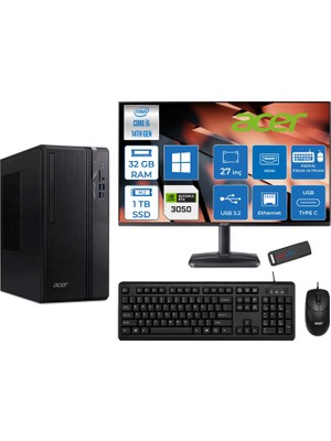 Acer Veriton S2720G Intel Core I5 14400 32GB Ddr5 1tb SSD Windows 11 Home 27 Inç Monitör Nvidia RTX3050 6gb Masaüstü Bilgisayar 273050DTR1PEM003WH13 + Zetta Flash Bellek