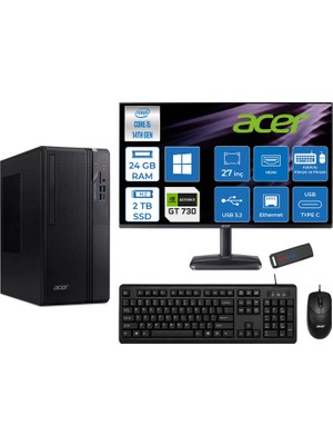 Acer Veriton S2720G Intel Core I5 14400 24GB Ddr5 2tb SSD Windows 11 Home 27 Inç Monitör Nvidia GT730 4gb Masaüstü Bilgisayar 27730DTR1PEM003WH09 + Zetta Flash Bellek
