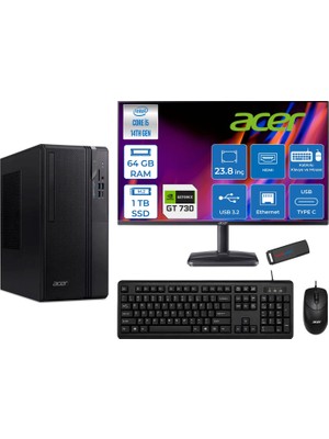 Acer Veriton S2720G Intel Core I5 14400 64GB Ddr5 1tb SSD Freedos 23.8 Inç Monitör Nvidia GT730 4gb Masaüstü Bilgisayar 24730DTR1PEM003WF23 + Zetta Flash Bellek