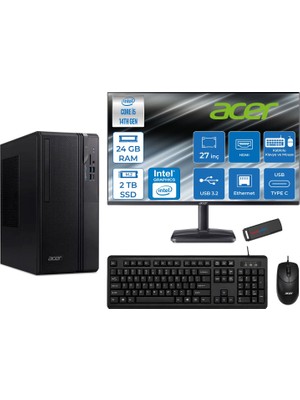Acer Veriton S2720G Intel Core I5 14400 24GB Ddr5 2tb SSD Freedos 27 Inç Monitör UHD Graphics 730 Masaüstü Bilgisayar 27DTR1PEM003WF09 + Zetta Flash Bellek