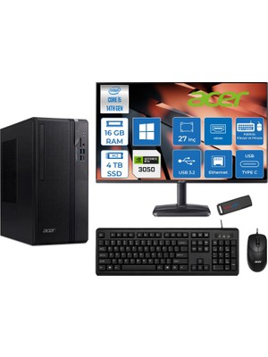 Acer Veriton S2720G Intel Core I5 14400 16GB Ddr5 4tb SSD Windows 11 Home 27 Inç Monitör Nvidia RTX3050 6gb Masaüstü Bilgisayar 273050DTR1PEM003WH05 + Zetta Flash Bellek