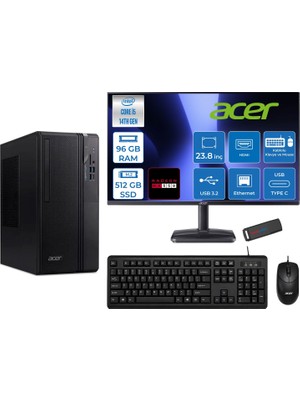 Acer Veriton S2720G Intel Core I5 14400 96GB Ddr5 512GB SSD Freedos 23.8 Inç Monitör Radeon RX550 4gb Masaüstü Bilgisayar 24550DTR1PEM003WF27 + Zetta Flash Bellek
