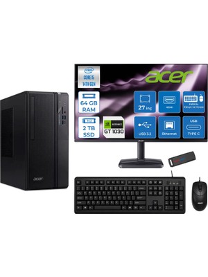 Acer Veriton S2720G Intel Core I5 14400 64GB Ddr5 2tb SSD Freedos 27 Inç Monitör Nvidia GT1030 4gb Masaüstü Bilgisayar 271030DTR1PEM003WF24 + Zetta Flash Bellek