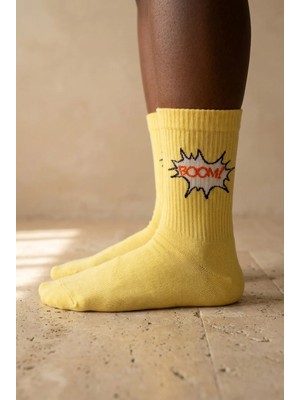 Bony Socks Unisex Desenli Sarı Soket Çorap