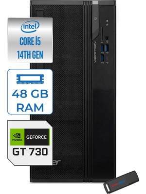 Acer Veriton S2720G Intel Core I5 14400 48GB Ddr5 2tb SSD Windows 11 Home Nvidia GT730 4gb Masaüstü Bilgisayar 730DTR1PEM003WH19 + Zetta Flash Bellek