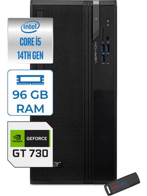 Acer Veriton S2720G Intel Core I5 14400 96GB Ddr5 1tb SSD Windows 11 Home Nvidia GT730 4gb Masaüstü Bilgisayar 730DTR1PEM003WH28 + Zetta Flash Bellek
