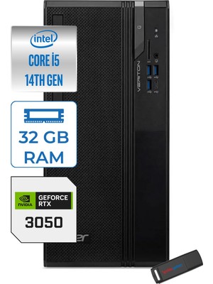 Acer Veriton S2720G Intel Core I5 14400 32GB Ddr5 1tb SSD Windows 11 Home Nvidia RTX3050 6gb Masaüstü Bilgisayar 3050DTR1PEM003WH13 + Zetta Flash Bellek