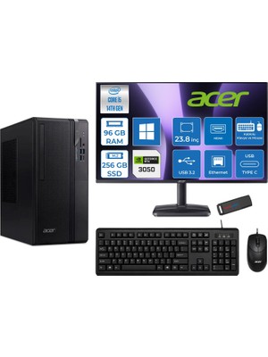 Acer Veriton S2720G Intel Core I5 14400 96GB Ddr5 256GB SSD Windows 11 Home 23.8 Inç Monitör Nvidia RTX3050 6gb Masaüstü Bilgisayar 243050DTR1PEM003WH26 + Zetta Flash Bellek