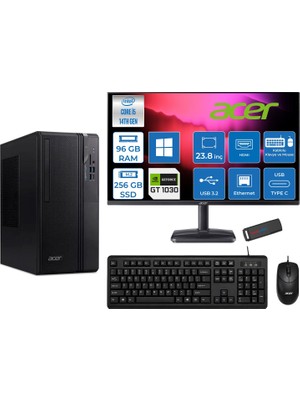 Acer Veriton S2720G Intel Core I5 14400 96GB Ddr5 256GB SSD Windows 11 Pro 23.8 Inç Monitör Nvidia GT1030 4gb Masaüstü Bilgisayar 241030DTR1PEM003WP26 + Zetta Flash Bellek