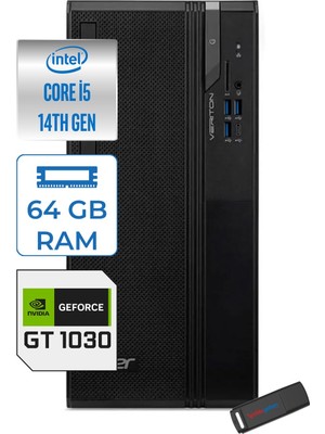 Acer Veriton S2720G Intel Core I5 14400 64GB Ddr5 512GB SSD Windows 11 Pro Nvidia GT1030 4gb Masaüstü Bilgisayar 1030DTR1PEM003WP22 + Zetta Flash Bellek