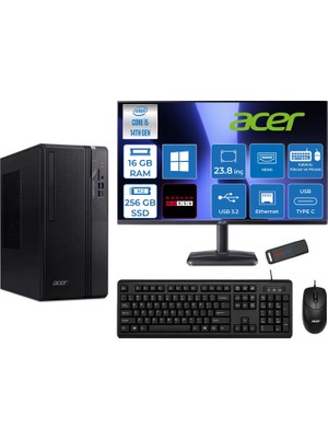 Acer Veriton S2720G Intel Core I5 14400 16GB Ddr5 256GB SSD Windows 11 Home 23.8 Inç Monitör Radeon RX550 4gb Masaüstü Bilgisayar 24550DTR1PEM003WH01 + Zetta Flash Bellek