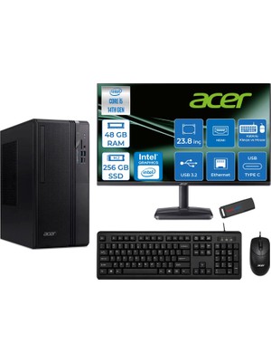 Acer Veriton S2720G Intel Core I5 14400 48GB Ddr5 256GB SSD Freedos 23.8 Inç Monitör UHD Graphics 730 Masaüstü Bilgisayar 24DTR1PEM003WF16 + Zetta Flash Bellek