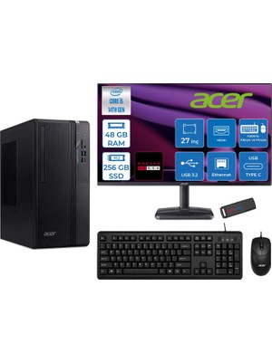 Acer Veriton S2720G Intel Core I5 14400 48GB Ddr5 256GB SSD Freedos 27 Inç Monitör Radeon RX550 4gb Masaüstü Bilgisayar 27550DTR1PEM003WF16 + Zetta Flash Bellek