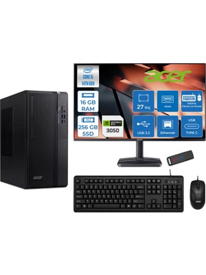 Acer Veriton S2720G Intel Core I5 14400 16GB Ddr5 256GB SSD Freedos 27 Inç Monitör Nvidia RTX3050 6gb Masaüstü Bilgisayar 273050DTR1PEM003WF01 + Zetta Flash Bellek