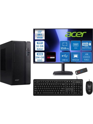 Acer Veriton S2720G Intel Core I5 14400 32GB Ddr5 256GB SSD Freedos 23.8 Inç Monitör Radeon RX550 4gb Masaüstü Bilgisayar 24550DTR1PEM003WF11 + Zetta Flash Bellek