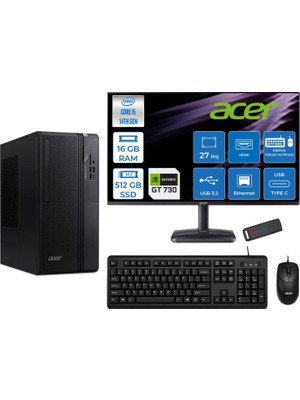 Acer Veriton S2720G Intel Core I5 14400 16GB Ddr5 512GB SSD Freedos 27 Inç Monitör Nvidia GT730 4gb Masaüstü Bilgisayar 27730DTR1PEM003WF02 + Zetta Flash Bellek