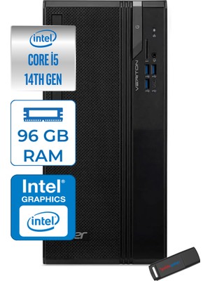 Acer Veriton S2720G Intel Core I5 14400 96GB Ddr5 2tb SSD Freedos UHD Graphics 730 Masaüstü Bilgisayar DTR1PEM003WF29 + Zetta Flash Bellek