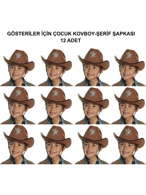 OtoTech Mey Ithalat® Kovboy Şerif Şapkası Kahve 12 Adet - Kostüm, Parti ve Gösteri Şapkası