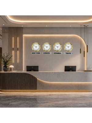 OtoTech Luxtime Gold Series 36 cm 4 Lü Tabelalı Dünya Duvar Saati