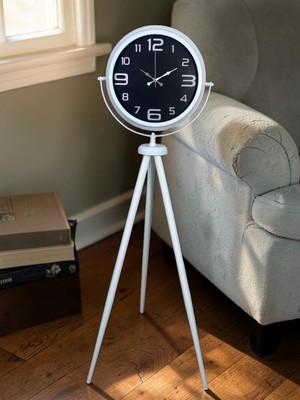 OtoTech Kontrast Tasarım Beyaz Tripod Ayaklı Saat