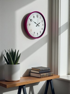 OtoTech 36 cm Pembe Dekoratif Duvar Saati