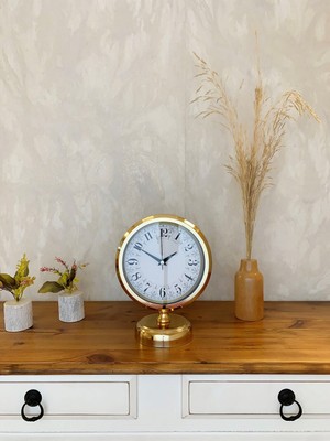 OtoTech Gold Metal Desenli Masa Saati 25×20 cm