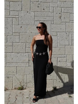 Purple By Banu Siyah Straplez Maxi Elbise