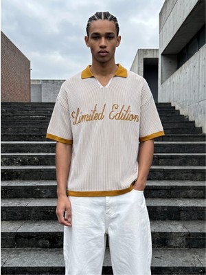 Narcos Oversize Polo Yaka Çizgili T-Shirt