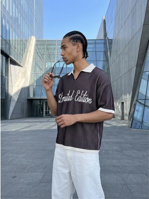 Narcos Oversize Polo Yaka Çizgili T-Shirt