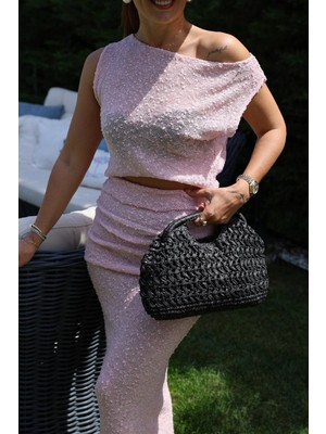 Purple By Banu Pembe Katlama Detay Etek Bluz Triko Takım