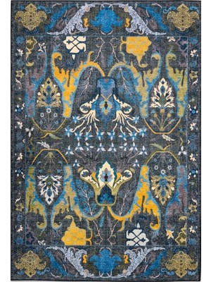 Kilim Home Modern Antik Desenli Siyah ve Indigo Detaylı Şark Köşesi Dekor Halı 2310