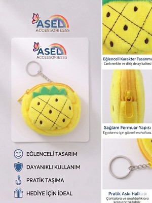 Asel Aksesuar Meyve Figürlü Peluş Kancalı Mini Kız Çocuk Cüzdanı ve Çanta Aksesuarı - 5 Farklı Seçenek