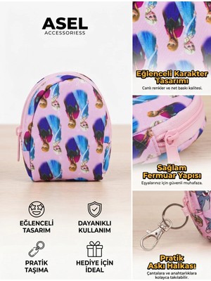 Asel Aksesuar Karakter Baskılı Kancalı Mini Kız Çocuk Cüzdanı ve Çanta Aksesuarı - Farklı Desen Seçenekli
