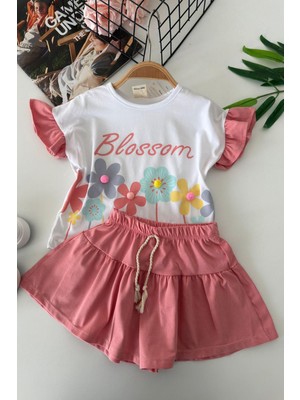Miniğimin Cicileri Blossom Çiçek Baskılı Etekli Kız Çocuk Takım - Gül Kurusu