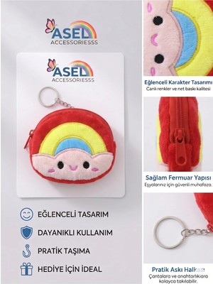 Asel Aksesuar Sevimli Figürlü Peluş Kancalı Mini Kız Çocuk Cüzdanı ve Çanta Aksesuarı - 6 Farklı Seçenek