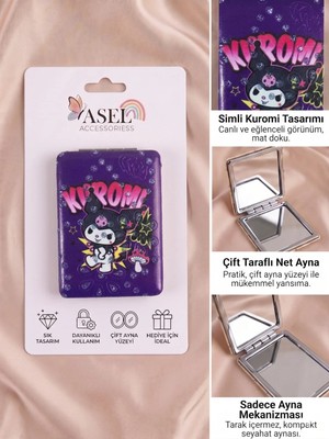 Asel Aksesuar Figürlü Deri Dokulu Simli Çift Taraflı (Bir Yüzü Normal, Bir Yüzü 2x Büyüteçli) Dikdörtgen Cep Aynası - 5 Farklı Model
