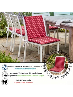 Bhomes Concept 40x80 Cm Kırmızı Arkalıklı Sandalye Minderi Pamuk Polyester Kumaş İpli Sırtlı Mutfak Ve Bahçe Minderi
