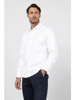 İmza Sert Yaka Uzun Kol Cepsiz Saten Slim Fit %100 Pamuk Gömlek 1004260424