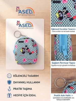 Asel Aksesuar Sevimli Fare Figürlü Kancalı Mini Kız Çocuk Cüzdanı ve Çanta Aksesuarı - 4 Farklı Desen