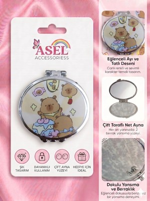 Asel Aksesuar Sevimli Karakter ve Unicorn Tasarımlı Çift Taraflı Katlanabilir Metal Cep Aynası - 9 Farklı Model