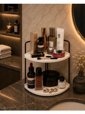 Dekoratif 2 Katlı Raf | Çok Amaçlı Organizer Paslanmaz Çelik & Ahşap Stand – Salon, Mutfak, Banyo, Çalışma Alanı Için