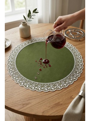 Rona Home Haki Yeşil Yuvarlak Supla Runner Leke Tutmaz Su Geçirmez Çeyizlik Masa Örtüsü 60X60