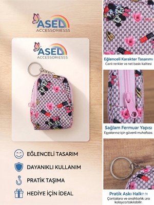 Asel Aksesuar Sevimli Fare Figürlü Kancalı Mini Kız Çocuk Cüzdanı ve Çanta Aksesuarı - 4 Farklı Desen