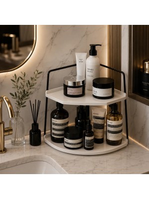 Banyo Rafı Çok Amaçlı Düzenleyici Tezgah Üstü Dekoratif 2 Katlı Raf | Çok Amaçlı Organizer Paslanmaz Çelik & Ahşap Stand – Salon, Mutfak, Banyo, Çalışma Alanı Için