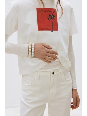 Suud Collection Ekru Darling Basic Tişört