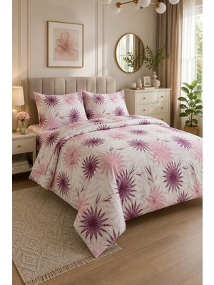 Ebru Tesettür Floral Desen Çift Kişilik Nevresim Takımı Pembe