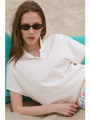 Suud Collection Ekru Josie Oversize Polo Yaka Tişört