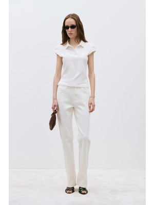 Suud Collection Ekru Joan Fit Polo Yaka Tişört