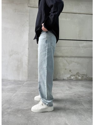 Difransel Jeans Yıkamalı Relaxed Fit Eskitme Mavi Baggy Jean